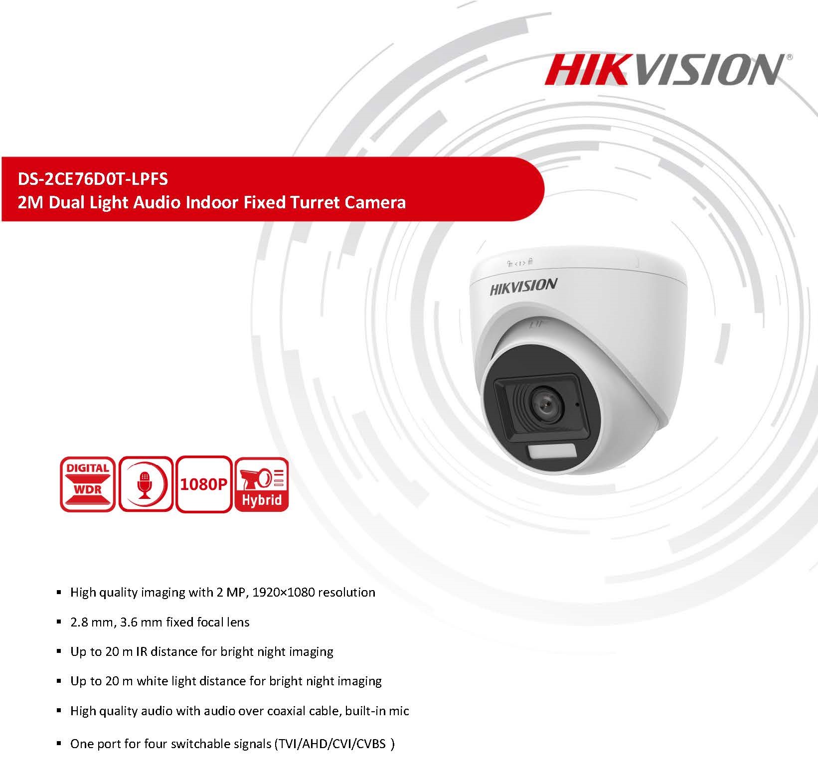 CAMERA HIKVISION DS-2CE76D0T-ITPF 2.8MM 2MP كاميرا منزلية