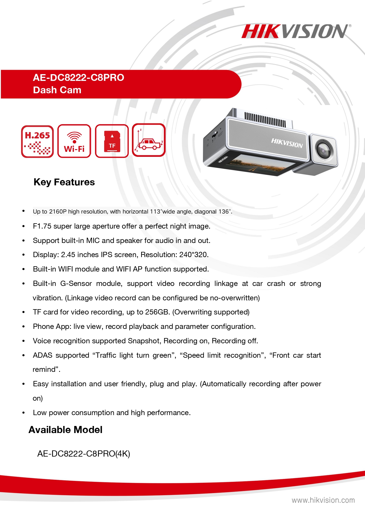 HIKVISION DASH CAM AE-DC8222-C8PRO كاميرا سيارة